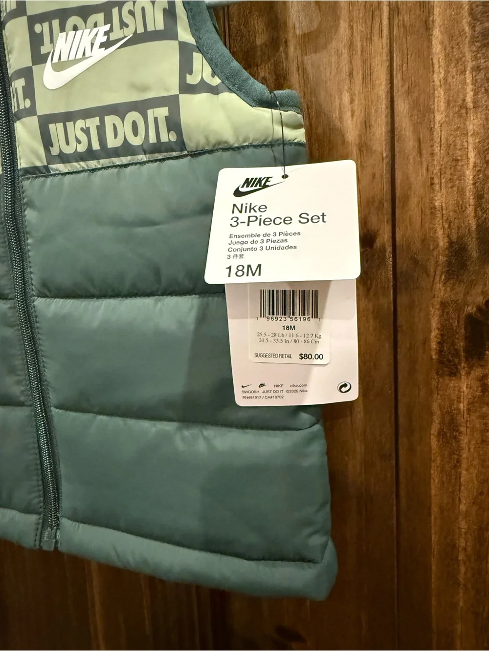 Nike Kids Puffer Vest in Sage Green and Light Green